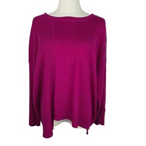 Kerisma Sweater Large Mercerized Wool Magenta Oversized Jagged Hem Cozy Preppy